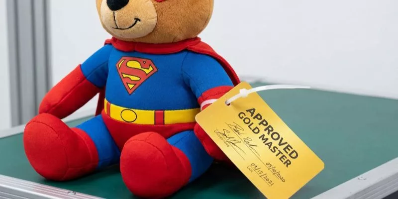 Approved Gold Master licensed character plush sample with signature tag