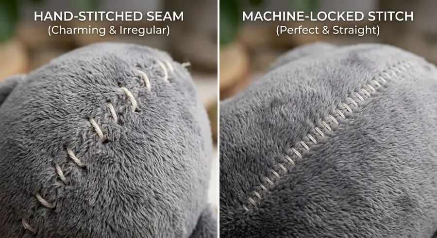 Comparison between hand-stitched character and machine-locked seam consistency