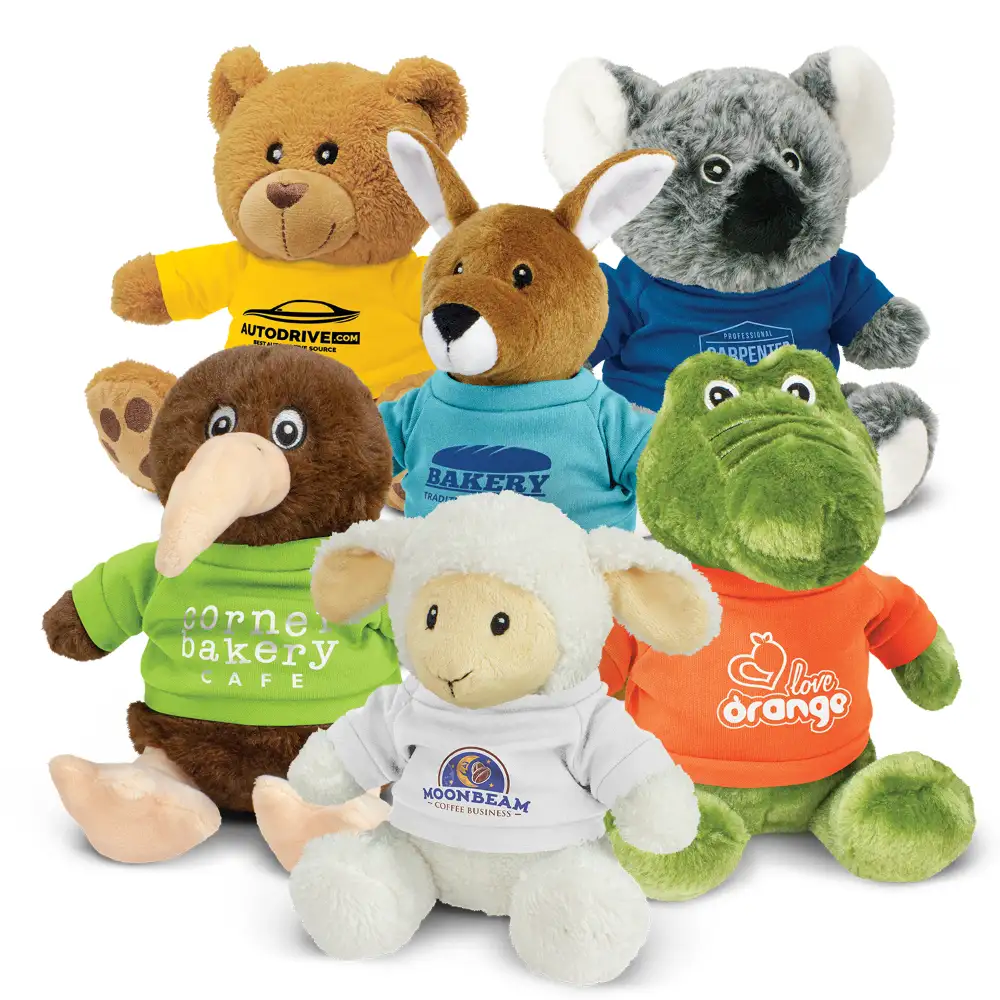 Large custom plush character with embroidered details