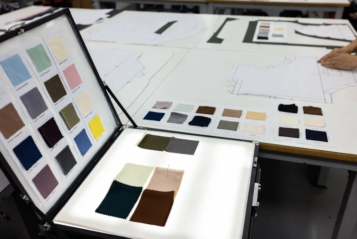 Paper pattern creation and fabric lab dips for custom plush manufacturing