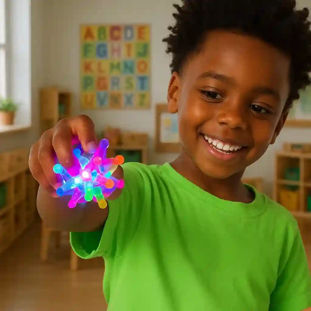 Child using chewable sensory necklace during classroom activity